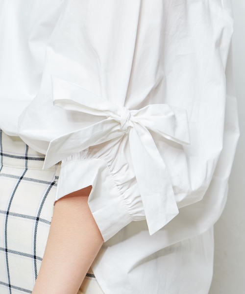 natural couture（ナチュラルクチュール）の「袖くしゅっとリボンシャツ（シャツ/ブラウス・レディース・アイボリー/ブラック/ピンクベージュ/ストライプ/チェック・FREE）」の12枚目の写真