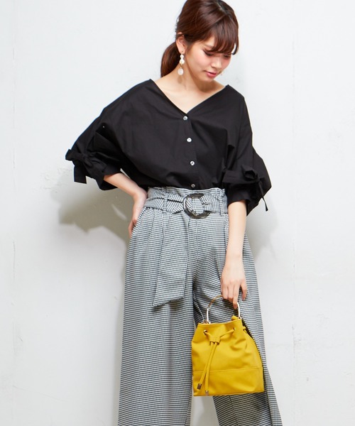 natural couture（ナチュラルクチュール）の「袖くしゅっとリボンシャツ（シャツ/ブラウス・レディース・アイボリー/ブラック/ピンクベージュ/ストライプ/チェック・FREE）」の14枚目の写真