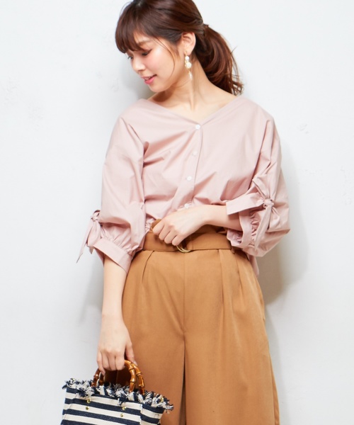 natural couture（ナチュラルクチュール）の「袖くしゅっとリボンシャツ（シャツ/ブラウス・レディース・アイボリー/ブラック/ピンクベージュ/ストライプ/チェック・FREE）」の19枚目の写真