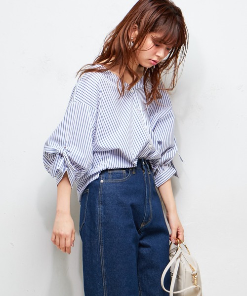 natural couture（ナチュラルクチュール）の「袖くしゅっとリボンシャツ（シャツ/ブラウス・レディース・アイボリー/ブラック/ピンクベージュ/ストライプ/チェック・FREE）」の22枚目の写真