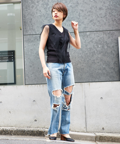 CIAOPANIC（チャオパニック）の「チュールトップス（Tシャツ/カットソー・レディース・ブラック/グレー・FREE）」の8枚目の写真