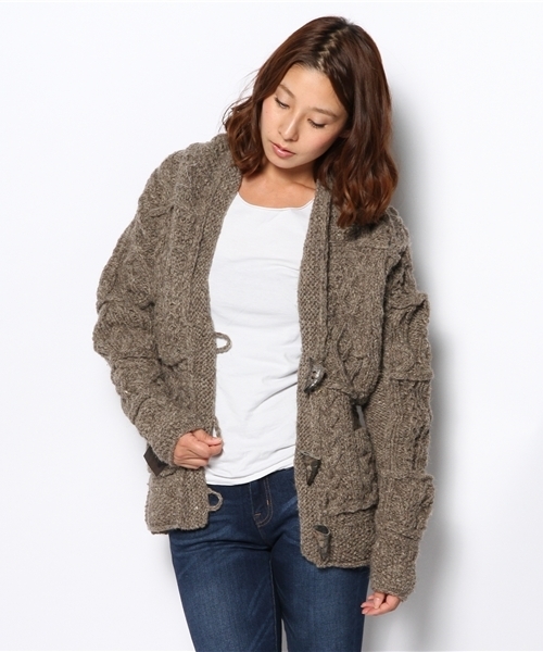 goa(ゴア)の「アランパッチワーク ショールカーデ(その他アウター・レディース・ブラウン/チャコールグレー・FREE)」の1枚目の写真