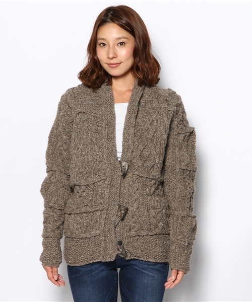 goa(ゴア)の「アランパッチワーク ショールカーデ(その他アウター・レディース・ブラウン/チャコールグレー・FREE)」の3枚目の写真