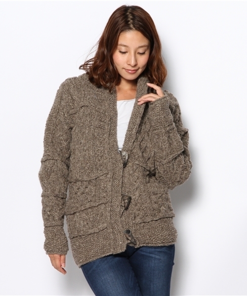 goa(ゴア)の「アランパッチワーク ショールカーデ(その他アウター・レディース・ブラウン/チャコールグレー・FREE)」の6枚目の写真