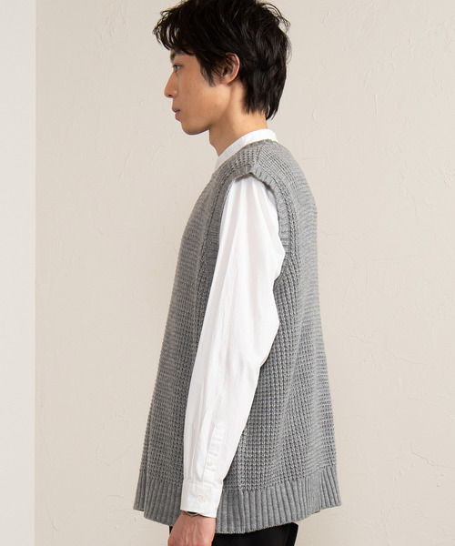 WEGO（ウィゴー）の「WEGO/オーバーサイズビッグシルエットニットベスト（ベスト・メンズ・ベージュ/ネイビー/サックスブルー/杢グレー・MEDIUM/LARGE）」の22枚目の写真