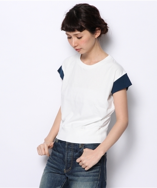 BEAMS BOY（ビームスボーイ）の「BEAMS BOY / 2トーン フレンチ T（Tシャツ/カットソー・レディース・ホワイト/グレー・ONE SIZE）」の2枚目の写真