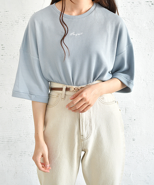 PairPair（ペアペア）の「サーマルロゴ刺繍5分袖T（Tシャツ/カットソー・レディース・ピンク/アイボリー/サックスブルー・FREE）」の3枚目の写真
