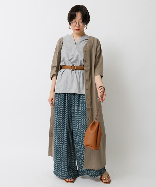 earth music&ecology(アースミュージックアンドエコロジー)の「羽織りシャツワンピース 〇*(ワンピース・レディース・ダークグリーン/ベージュ/ネイビー/ブラウン/アイボリー/ピンク系その他2・FREE)」の9枚目の写真