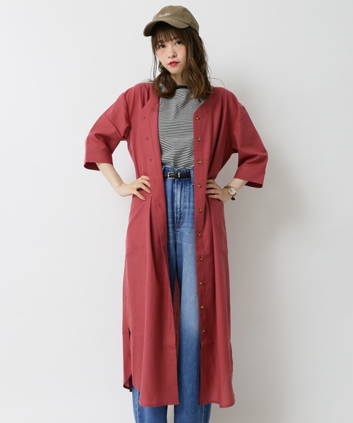 earth music&ecology(アースミュージックアンドエコロジー)の「羽織りシャツワンピース 〇*(ワンピース・レディース・ダークグリーン/ベージュ/ネイビー/ブラウン/アイボリー/ピンク系その他2・FREE)」の18枚目の写真