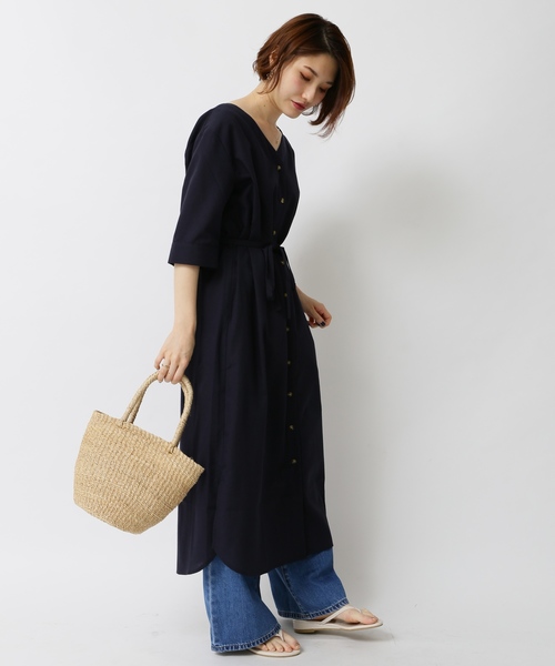 earth music&ecology(アースミュージックアンドエコロジー)の「羽織りシャツワンピース 〇*(ワンピース・レディース・ダークグリーン/ベージュ/ネイビー/ブラウン/アイボリー/ピンク系その他2・FREE)」の20枚目の写真