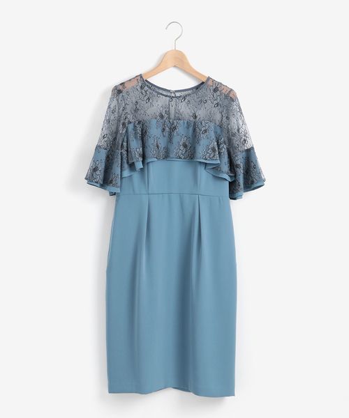 Perle Peche(ペルルペッシュ)の「Kaene レースフリルドレス(ドレス)」|サックスブルー