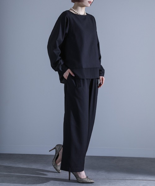 n'OrLABEL(ノアールレーベル)の「【セットアップ2点セット】『シフォンドッキングセットアップ』(パンツドレス・レディース・ライトグレー/ブラック・1/2)」の7枚目の写真