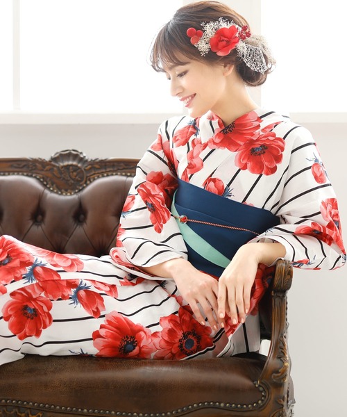 7種類から選べる大人3点セット／【レディース浴衣+半巾帯+下駄