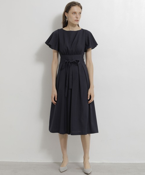 トーナル TONAL サテンプリーツカラーワンピース （ネイビー