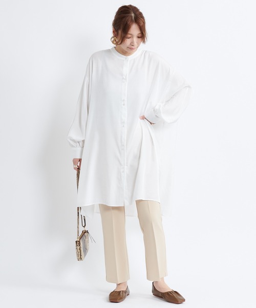 DouDou（ドゥドゥ）の「2連ボタンBIGチュニックシャツ（シャツ/ブラウス・レディース・チャコールグレー/オフホワイト/ライトグリーン・FREE）」の10枚目の写真