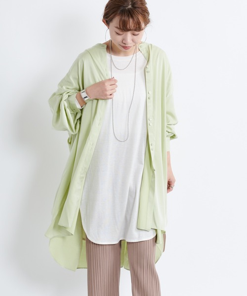 DouDou（ドゥドゥ）の「2連ボタンBIGチュニックシャツ（シャツ/ブラウス・レディース・チャコールグレー/オフホワイト/ライトグリーン・FREE）」の18枚目の写真