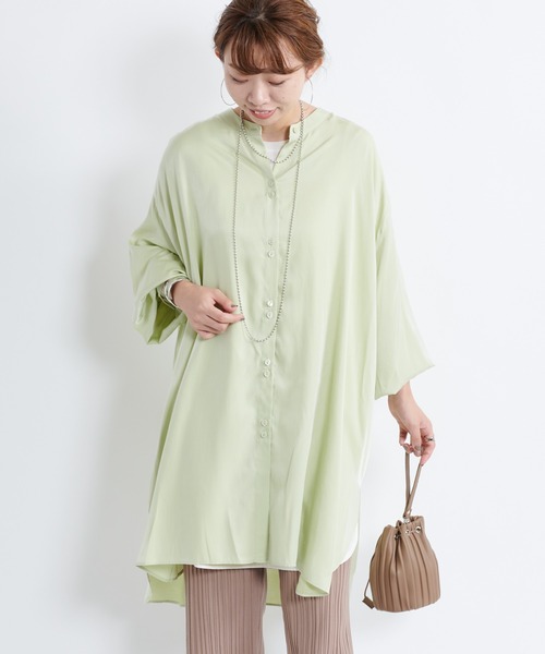 DouDou（ドゥドゥ）の「2連ボタンBIGチュニックシャツ（シャツ/ブラウス・レディース・チャコールグレー/オフホワイト/ライトグリーン・FREE）」の13枚目の写真