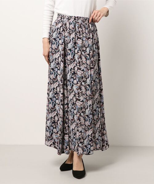INTERPLANET（インタープラネット）の「ペイズリーパネル切替ロングスカート（スカート・レディース・ネイビー/カーキ・FREE）」の5枚目の写真