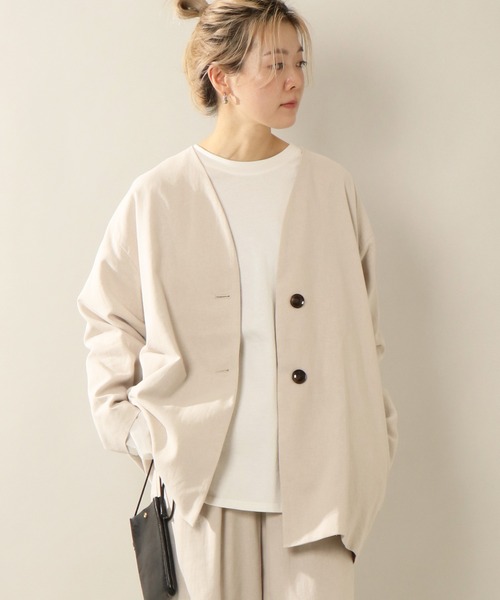 美品✰Drawer コットンパッチポケットノーカラー ジャケット Drawer（ドゥロワー）の「Drawer コットンパッチポケットノーカラー