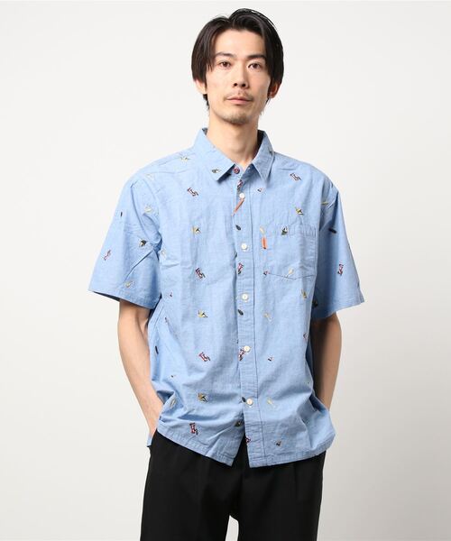 KRIFF MAYER（クリフメイヤー）の「総柄刺繍キャンプ半袖シャツ（シャツ/ブラウス・メンズ・ベージュ/ブラック/オフホワイト/ライトブルー・LARGE/SMALL/MEDIUM/X-LARGE）」の7枚目の写真