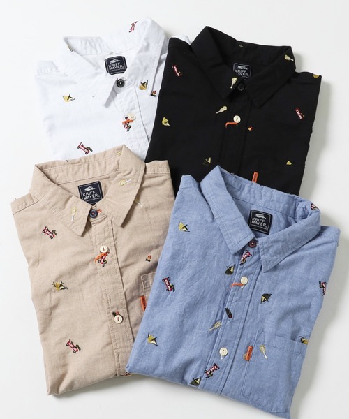 KRIFF MAYER（クリフメイヤー）の「総柄刺繍キャンプ半袖シャツ（シャツ/ブラウス・メンズ・ベージュ/ブラック/オフホワイト/ライトブルー・LARGE/SMALL/MEDIUM/X-LARGE）」の12枚目の写真