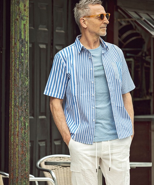 VIKTOR&ROLF(ヴィクター&ロルフ)の「VIKTOR&ROLF(ヴィクター&ロルフ)ストライプパッチワーク半袖シャツ(シャツ/ブラウス・メンズ・ブルー・S/M/L)」の6枚目の写真