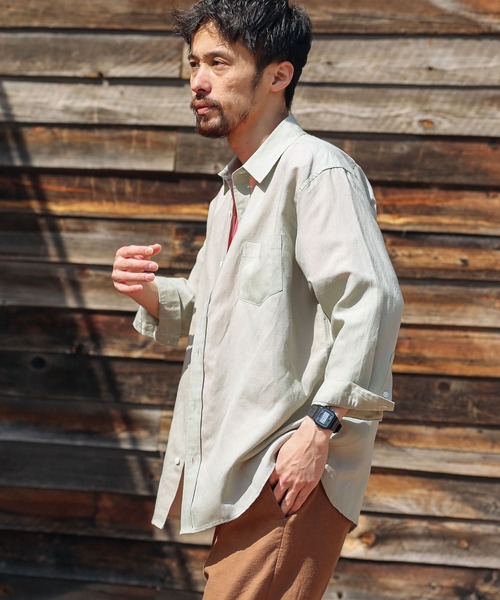 URBAN RESEARCH Sonny Label（アーバンリサーチサニーレーベル）の「ノルマンディーリネン七分袖シャツ（シャツ/ブラウス・メンズ・グリーン/ネイビー/オフホワイト/ストライプ/チェック・SMALL/LARGE/MEDIUM）」の21枚目の写真