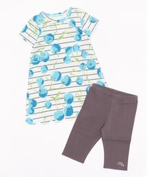 HAKKA KIDS（ハッカキッズ）の「ボーダーチェリープリント半袖ワンピースショートスパッツセット（ルームワンピース・キッズ）」