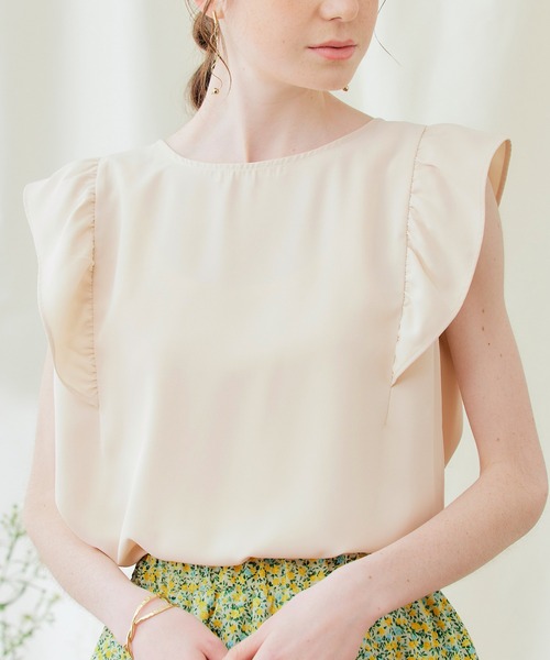 PURIL(ピュリル)の「【PURIL】2WAY仕様 フリルノースリーブブラウス(シャツ/ブラウス・レディース・ブラック/アイボリー/ストライプ・S/M)」の4枚目の写真