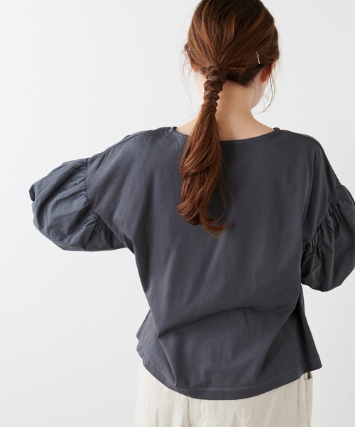 PUAL CE CIN（ピュアルセシン）の「シルケット風天竺袖ボリュームショートスリーブ（Tシャツ/カットソー・レディース・ピンク/ブルー/アイボリー/スミクロ・FREE）」の2枚目の写真