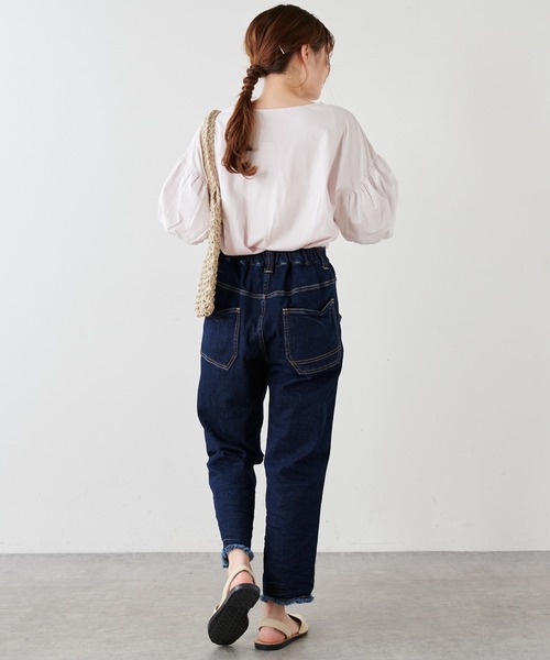 PUAL CE CIN（ピュアルセシン）の「シルケット風天竺袖ボリュームショートスリーブ（Tシャツ/カットソー・レディース・ピンク/ブルー/アイボリー/スミクロ・FREE）」の10枚目の写真