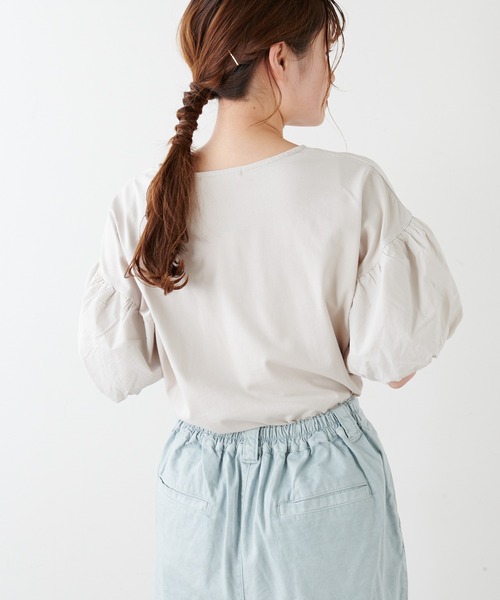 PUAL CE CIN（ピュアルセシン）の「シルケット風天竺袖ボリュームショートスリーブ（Tシャツ/カットソー・レディース・ピンク/ブルー/アイボリー/スミクロ・FREE）」の21枚目の写真