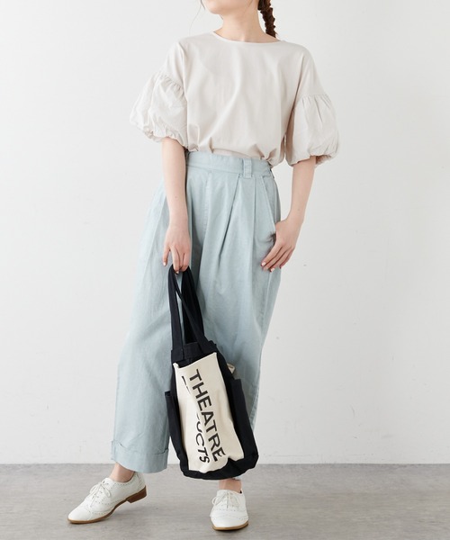 PUAL CE CIN（ピュアルセシン）の「シルケット風天竺袖ボリュームショートスリーブ（Tシャツ/カットソー・レディース・ピンク/ブルー/アイボリー/スミクロ・FREE）」の5枚目の写真