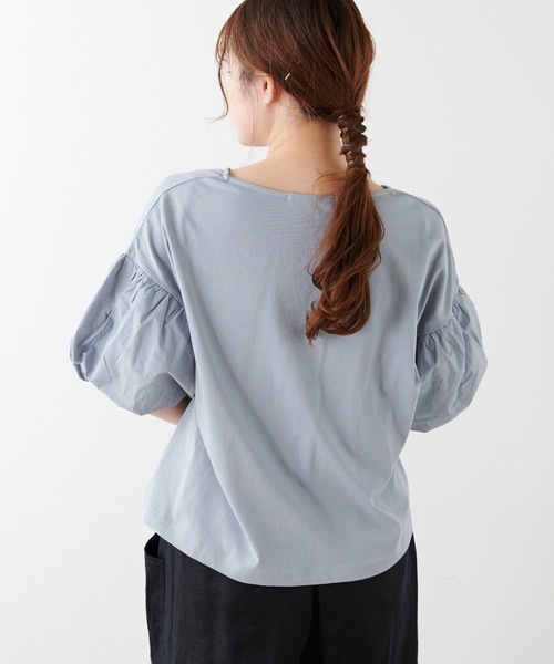 PUAL CE CIN（ピュアルセシン）の「シルケット風天竺袖ボリュームショートスリーブ（Tシャツ/カットソー・レディース・ピンク/ブルー/アイボリー/スミクロ・FREE）」の15枚目の写真