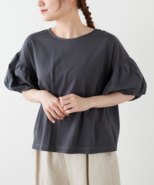 PUAL CE CIN（ピュアルセシン）の「シルケット風天竺袖ボリュームショートスリーブ（Tシャツ/カットソー・レディース・ピンク/ブルー/アイボリー/スミクロ・FREE）」の19枚目の写真