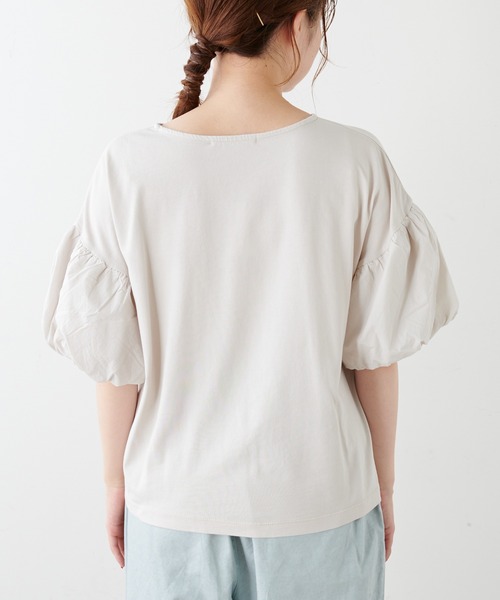 PUAL CE CIN（ピュアルセシン）の「シルケット風天竺袖ボリュームショートスリーブ（Tシャツ/カットソー・レディース・ピンク/ブルー/アイボリー/スミクロ・FREE）」の20枚目の写真