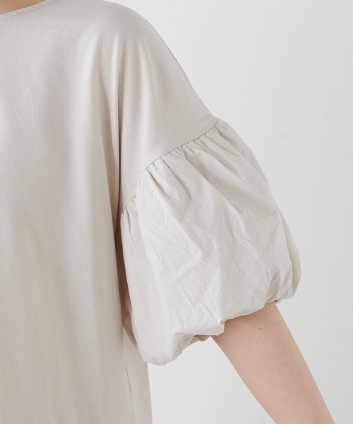 PUAL CE CIN（ピュアルセシン）の「シルケット風天竺袖ボリュームショートスリーブ（Tシャツ/カットソー・レディース・ピンク/ブルー/アイボリー/スミクロ・FREE）」の8枚目の写真