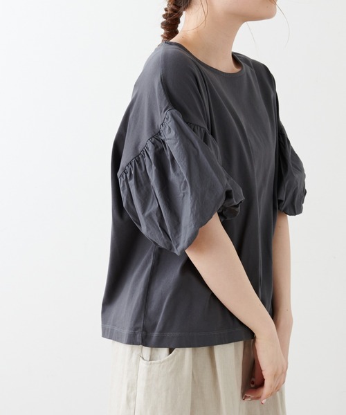 PUAL CE CIN（ピュアルセシン）の「シルケット風天竺袖ボリュームショートスリーブ（Tシャツ/カットソー・レディース・ピンク/ブルー/アイボリー/スミクロ・FREE）」の11枚目の写真