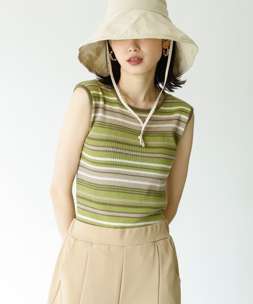 Birthday room（バースデイルーム）の「マルチボーダーニットタンク（タンクトップ・レディース・オレンジ/グリーン・FREE）」の2枚目の写真