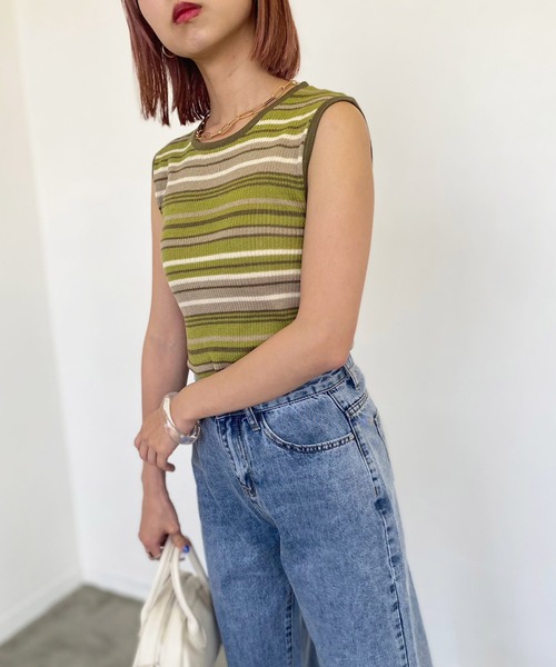 Birthday room（バースデイルーム）の「マルチボーダーニットタンク（タンクトップ・レディース・オレンジ/グリーン・FREE）」の5枚目の写真