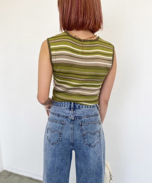 Birthday room（バースデイルーム）の「マルチボーダーニットタンク（タンクトップ・レディース・オレンジ/グリーン・FREE）」の6枚目の写真