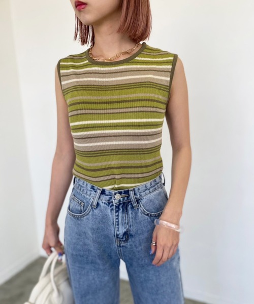 Birthday room（バースデイルーム）の「マルチボーダーニットタンク（タンクトップ・レディース・オレンジ/グリーン・FREE）」の9枚目の写真