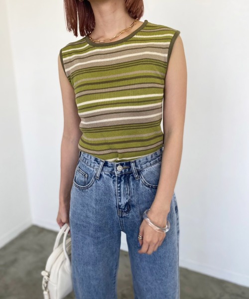 Birthday room（バースデイルーム）の「マルチボーダーニットタンク（タンクトップ・レディース・オレンジ/グリーン・FREE）」の4枚目の写真