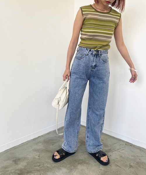 Birthday room（バースデイルーム）の「マルチボーダーニットタンク（タンクトップ・レディース・オレンジ/グリーン・FREE）」の3枚目の写真