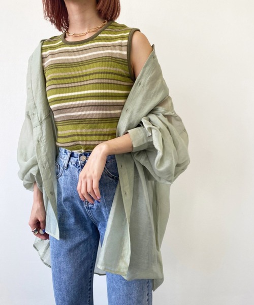 Birthday room（バースデイルーム）の「マルチボーダーニットタンク（タンクトップ・レディース・オレンジ/グリーン・FREE）」の10枚目の写真