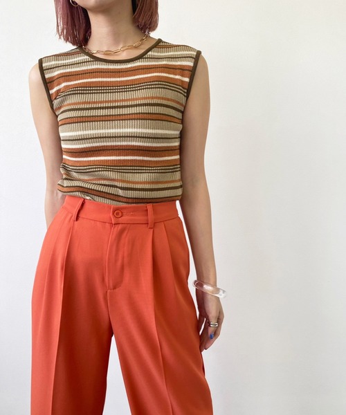 Birthday room（バースデイルーム）の「マルチボーダーニットタンク（タンクトップ・レディース・オレンジ/グリーン・FREE）」の12枚目の写真