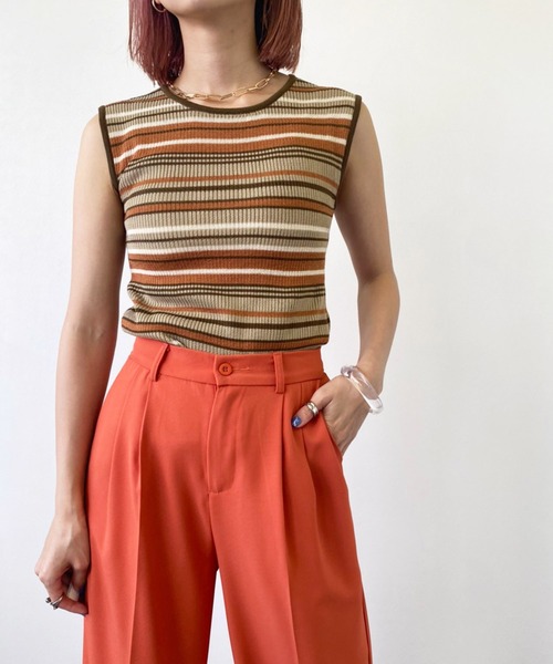 Birthday room（バースデイルーム）の「マルチボーダーニットタンク（タンクトップ・レディース・オレンジ/グリーン・FREE）」の14枚目の写真