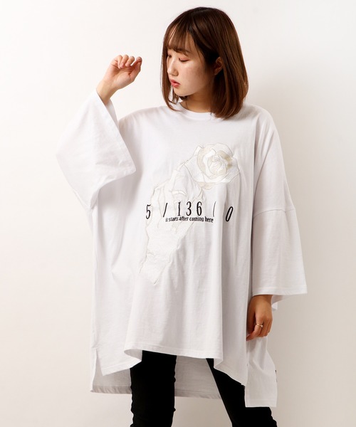 RE730（アールイーセブンサーティー）の「RE730 ローズ刺繍モンスターシルエット半袖Tシャツ（Tシャツ/カットソー・メンズ・ミント/チャコールグレー/ホワイト/ブラック/スモークピンク・M/L）」の2枚目の写真