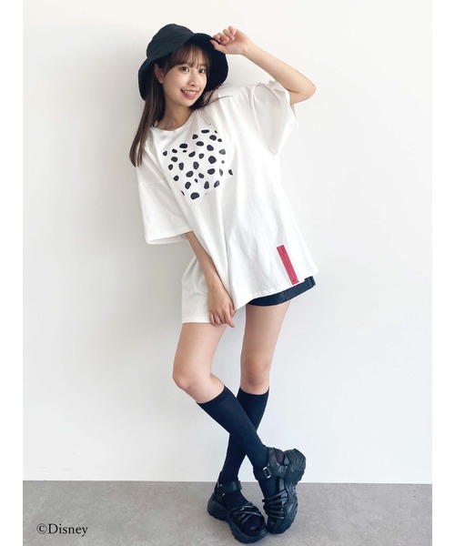 Honey Salon(ハニーサロン)の「101/ダルメシアンプリントTシャツ(Tシャツ/カットソー・レディース・オフホワイト/ブラック・FREE)」の4枚目の写真