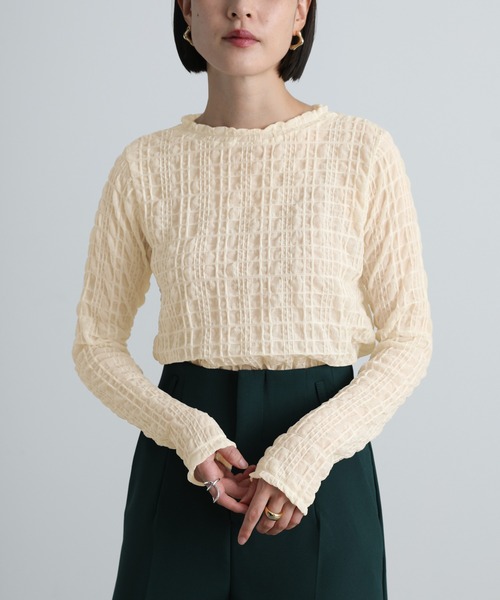 select MOCA（セレクトモカ）の「2021 AW プチハイネックランダムチェックトップス（Tシャツ/カットソー・レディース・ブラック/パープル/アイボリー/ライトオリーブ・FREE）」の2枚目の写真